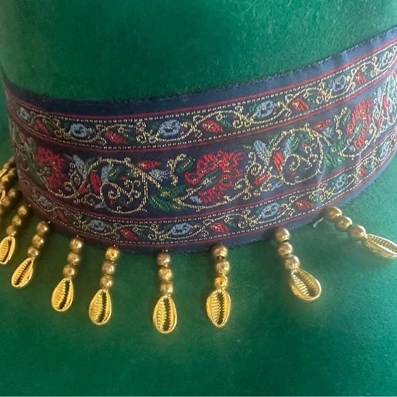 San Diego Hat Company Emerald Green Wide Brim Fedora with Beaded Trim - Picture 2 of 3